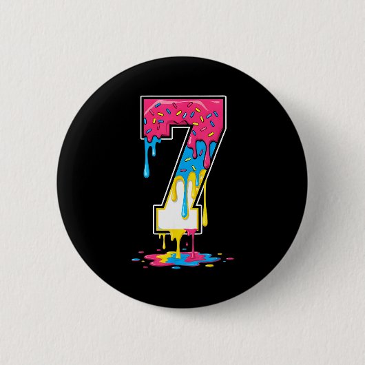 Number 7 Team Srts Ice Cream Drip Matching Varsity Ronde Button 5,7 Cm (Voorkant)