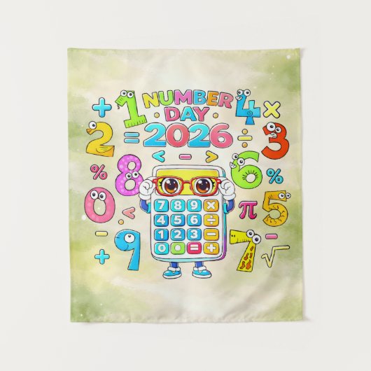 Number Day 2026 Calculator Math Design Wandkleed (Voorkant)