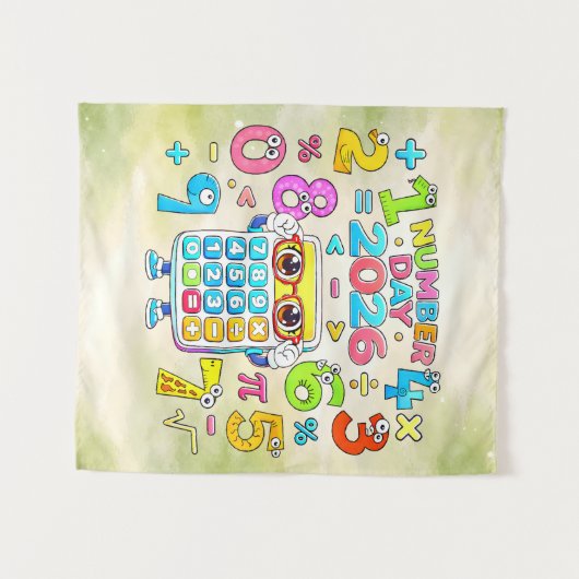 Number Day 2026 Calculator Math Design Wandkleed (Voorkant (horizontaal))