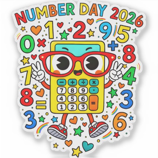 Number Day 2026 Colourful Maths Sticker for School (Voorkant)