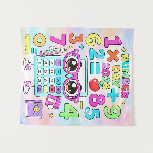 Number Day 2026 Cute Calculator Math Design Wandkleed (Voorkant (horizontaal))