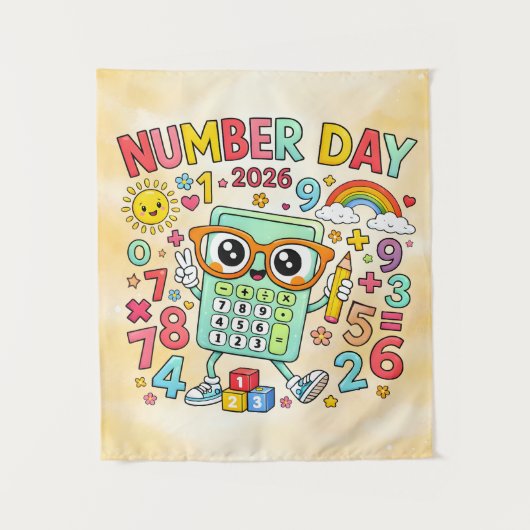 Number Day 2026 Cute Calculator Math Design Wandkleed (Voorkant)