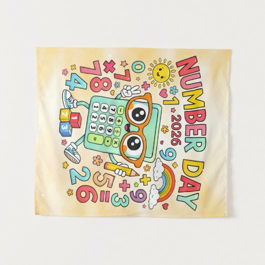 Number Day 2026 Cute Calculator Math Design Wandkleed (Voorkant (horizontaal))