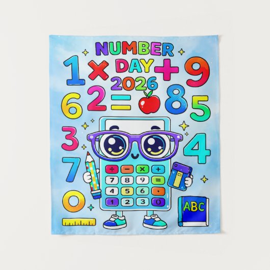 Number Day 2026 Cute Calculator Math Design Wandkleed (Voorkant)