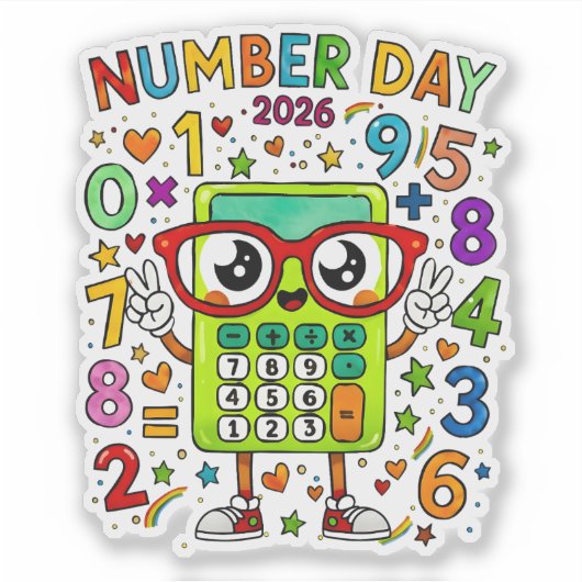 Number Day 2026 Cute Math Sticker for Kids (Voorkant)