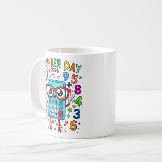 Number Day 2026 Cute Maths Calculator Mug Koffiemok (Voorkant links)