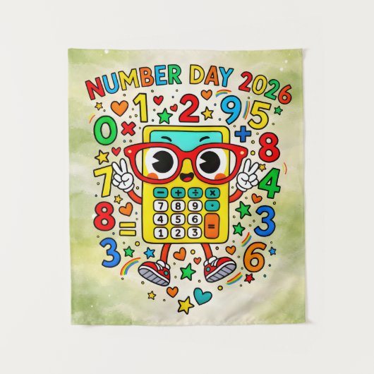Number Day 2026 Cute Maths Poster for Kids Wandkleed (Voorkant)