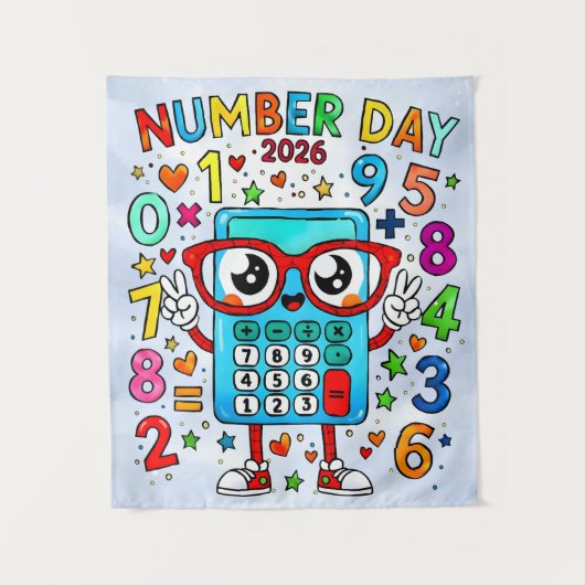 Number Day 2026 Cute Maths Poster for Kids Wandkleed (Voorkant)