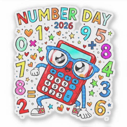 Number Day 2026 Cute Maths Sticker for Kids (Voorkant)