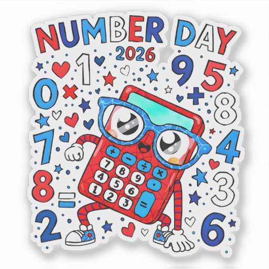 Number Day 2026 Cute Maths Sticker for Kids (Voorkant)