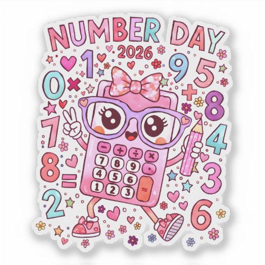 Number Day 2026 Cute Maths Sticker for Kids (Voorkant)