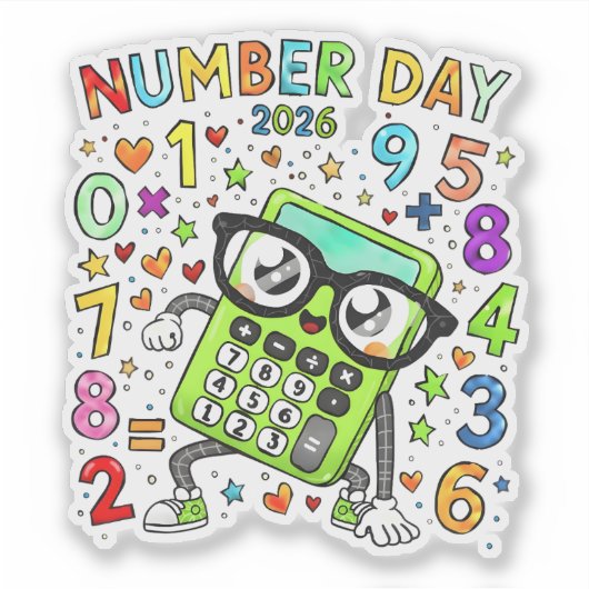 Number Day 2026 Cute Maths Sticker for Kids (Voorkant)