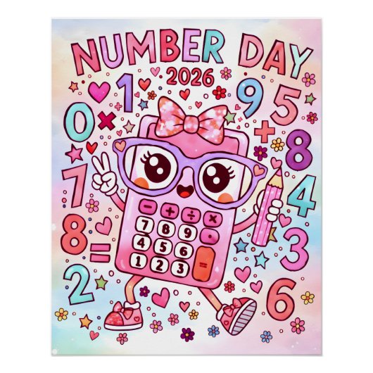 Number Day 2026 Cute Pink Calculator Math Design Perfect Poster (Voorkant)