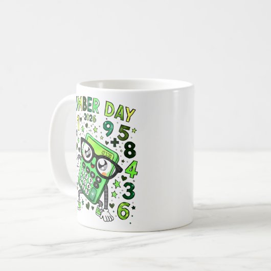 Number Day 2026 Green Maths Calculator Mug Koffiemok (Voorkant links)