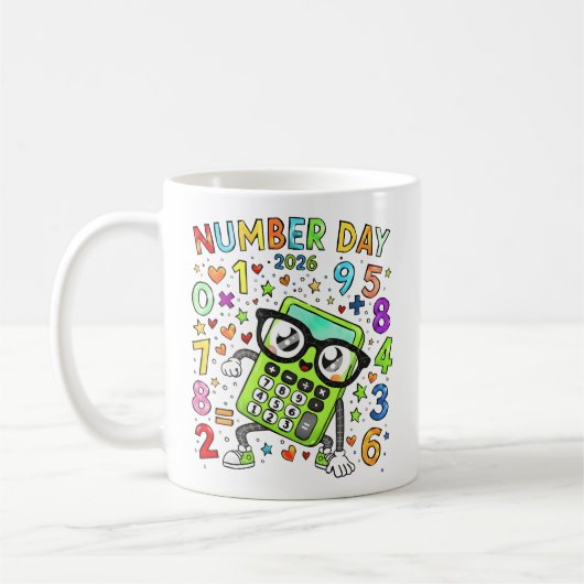 Number Day 2026 Mopshoge Groene Wiskunde Rekenmach Koffiemok (Links)