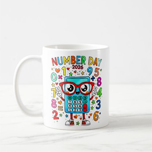 Number Day 2026 Mopshoge Wiskunde Rekenmachine Mok (Links)