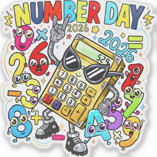 Number Day 2026 Rock Star Maths Sticker for Kids (Voorkant)