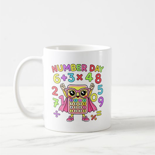 Number Day Cute Calculator Character Design Koffiemok (Links)