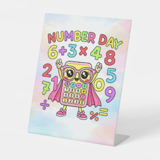 Number Day Cute Calculator Character Design Reclamebord Met Voetstuk