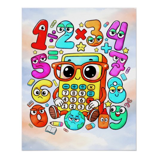 Number Day Cute Calculator Math Design Perfect Poster (Voorkant)