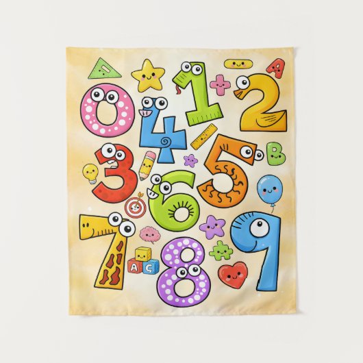 Number Day Cute Cartoon Numbers Design Wandkleed (Voorkant)