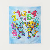 Number Day Cute Math Robots Design Wandkleed (Voorkant)
