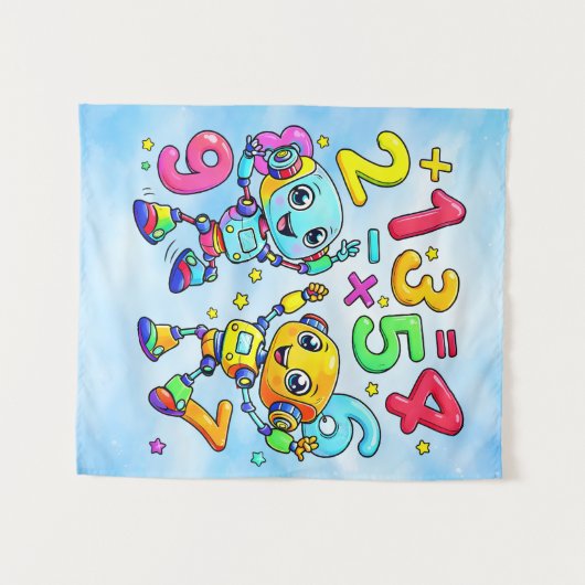 Number Day Cute Math Robots Design Wandkleed (Voorkant (horizontaal))