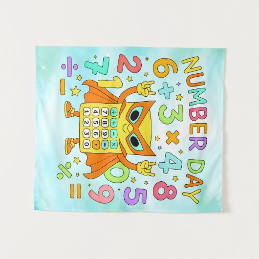 Number Day Cute Maths Calculator Owl Poster Wandkleed (Voorkant (horizontaal))