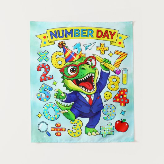 Number Day Dinosaur Math Design for Kids Wandkleed (Voorkant)