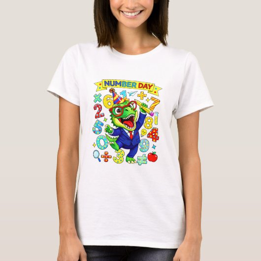 Number Day Dinosaur Math T Shirt for Kids (Voorkant)