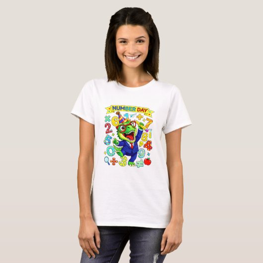 Number Day Dinosaur Math T Shirt for Kids (Voorkant volledig)