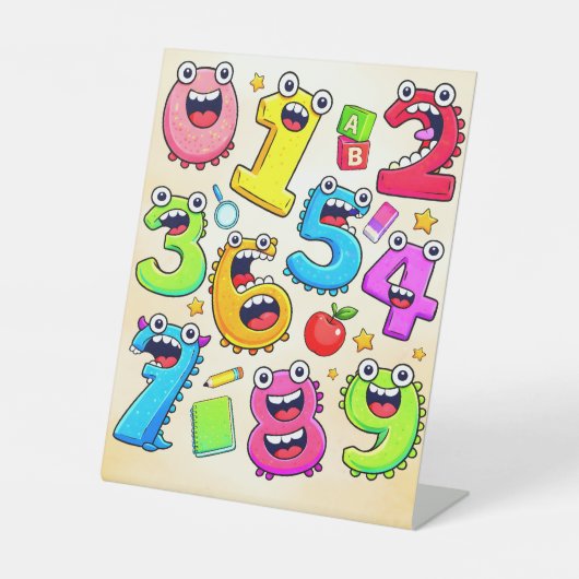 Number Day Funny Cartoon Numbers Design Reclamebord Met Voetstuk (Voorkant)