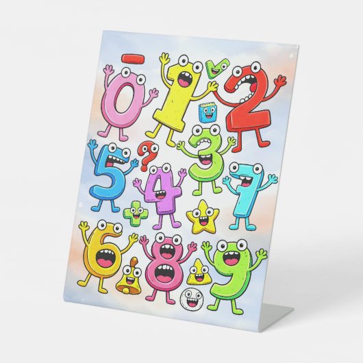 Number Day Funny Cartoon Numbers Design Reclamebord Met Voetstuk (Voorkant)