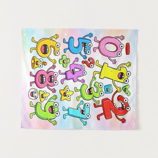 Number Day Funny Cartoon Numbers Design Wandkleed (Voorkant (horizontaal))