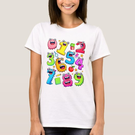 Number Day Funny Cartoon Numbers T Shirt (Voorkant)