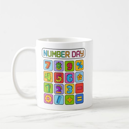 Number Day Math Icons Calculator Design for Kids Koffiemok (Links)