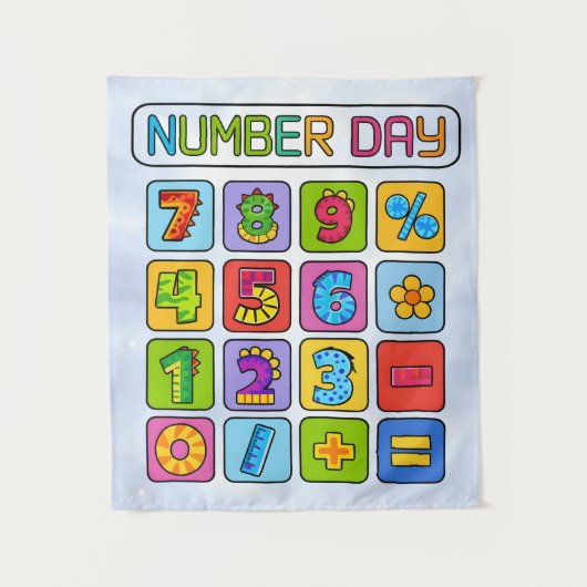 Number Day Math Icons Calculator Design Wandkleed (Voorkant)