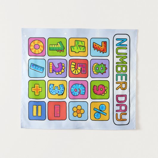 Number Day Math Icons Calculator Design Wandkleed (Voorkant (horizontaal))