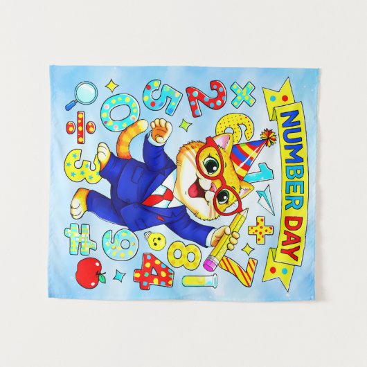 Number Day Smart Cat Math Design for Kids Wandkleed (Voorkant (horizontaal))