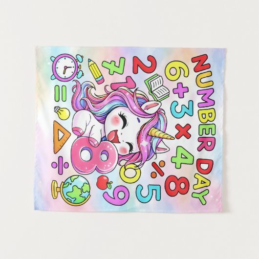Number Day Unicorn Math Numbers Design Wandkleed (Voorkant (horizontaal))