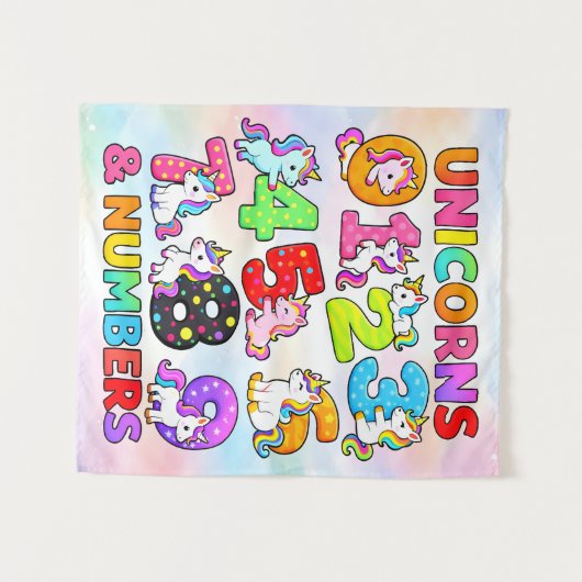 Number Day Unicorn Numbers Math Design Wandkleed (Voorkant (horizontaal))