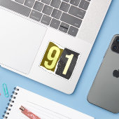 Number Magazine Ransom 91 Sticker (Laptop met iPhone)