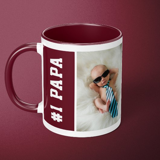 Number One Papa Maroon Aangepaste 4 Foto Collage Mok