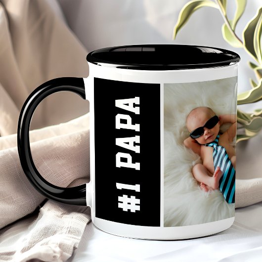 Number One Papa Zwarte Aangepaste 4 Foto Collage Mok
