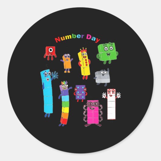 Numberblock-nummerdag grappige gelukkige nummers ronde sticker (Voorkant)