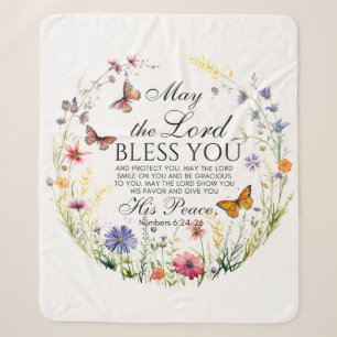 Numbers 6:24-26 De Heer zegene jou Wilde bloem Sherpa Deken