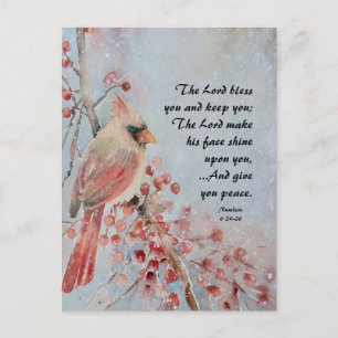 Numbers 6 24-26 Lord Bless You Red Bird & Berries Briefkaart