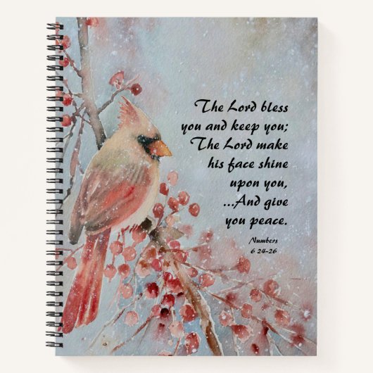 Numbers 6 24-26 Lord Bless You Red Bird & Berries Notitieboek (Voorkant)