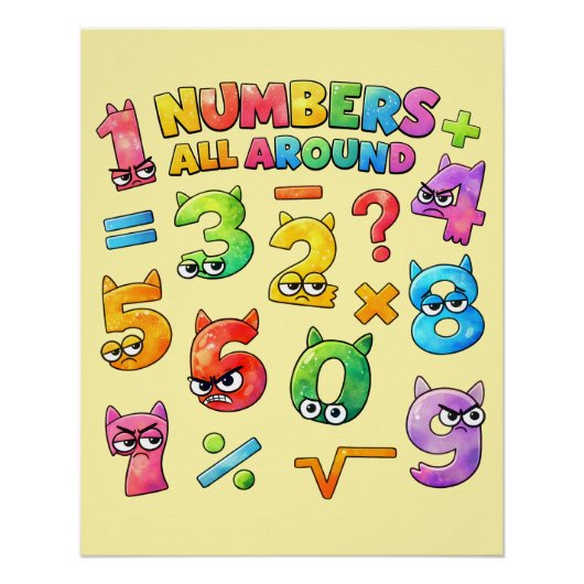 Numbers All Around Maths Poster for Kids UK (Voorkant)