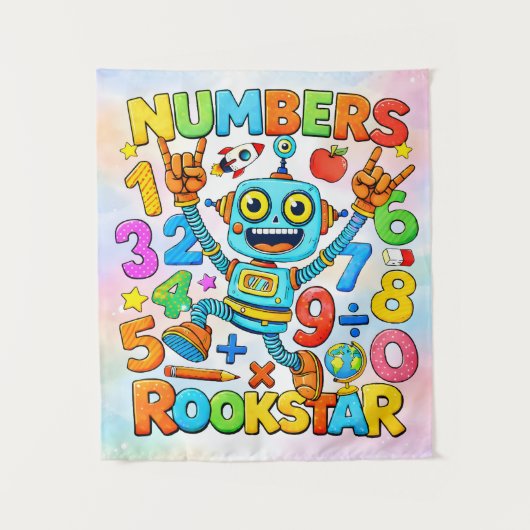 Numbers Rockstar Cute Robot Math Design Wandkleed (Voorkant)